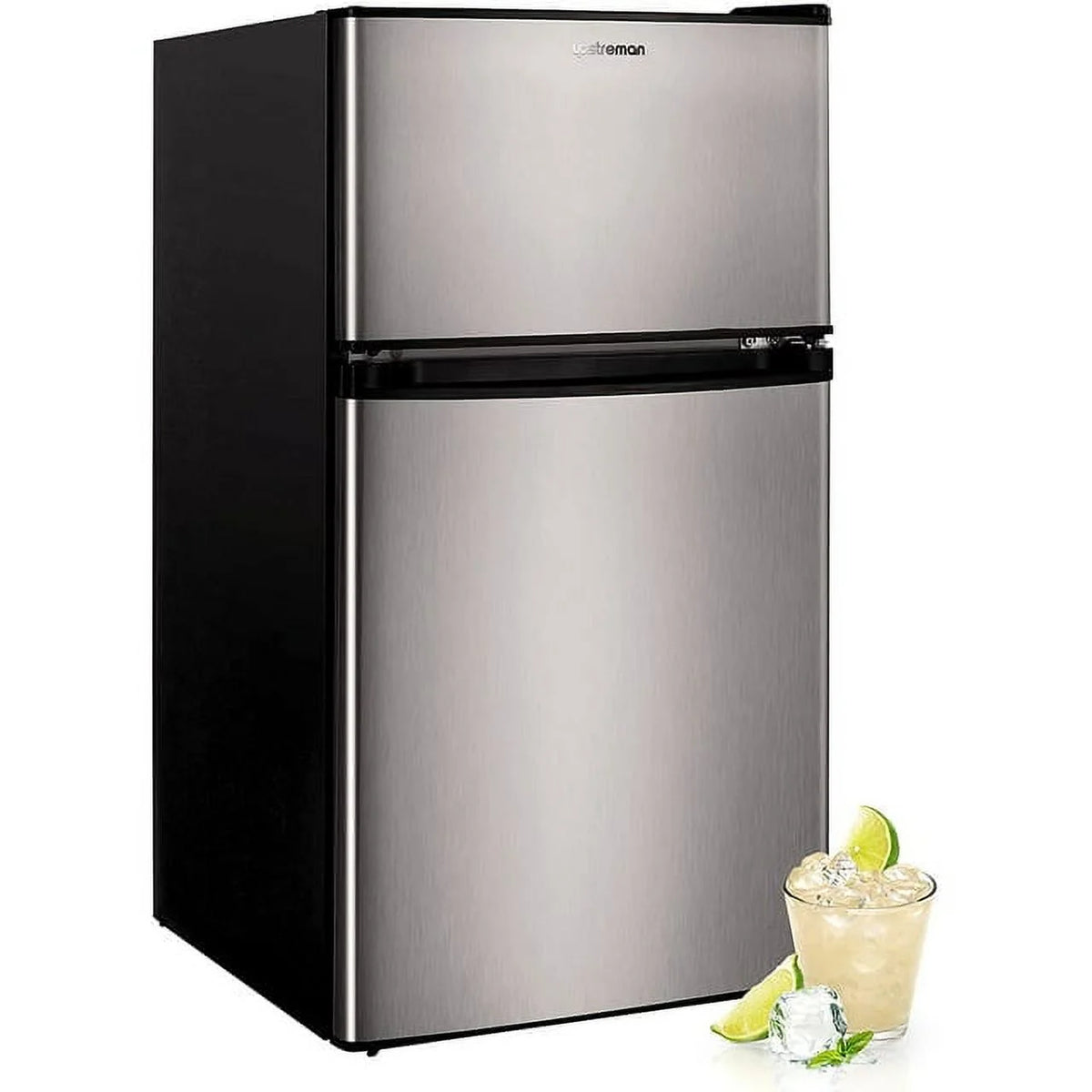Mini-réfrigérateur Upstreman 3,2 pi³ avec congélateur, réfrigérateur à double porte - Acier inoxydable classique