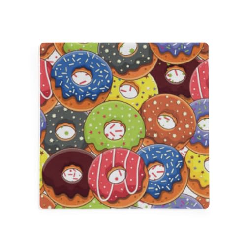 Lot de 4 dessous de verre carrés en céramique motif donuts, absorbants et résistants à la chaleur, protection de bureau avec base en liège pour cuisine, bar et décoration intérieure, 10 cm