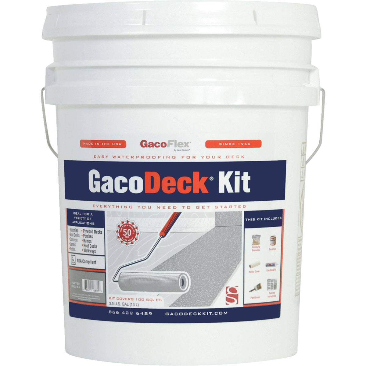 Revêtement de terrasse solide à base d'eau Gacodeck Gacoflex, couleur étain, 3,5 gallons.