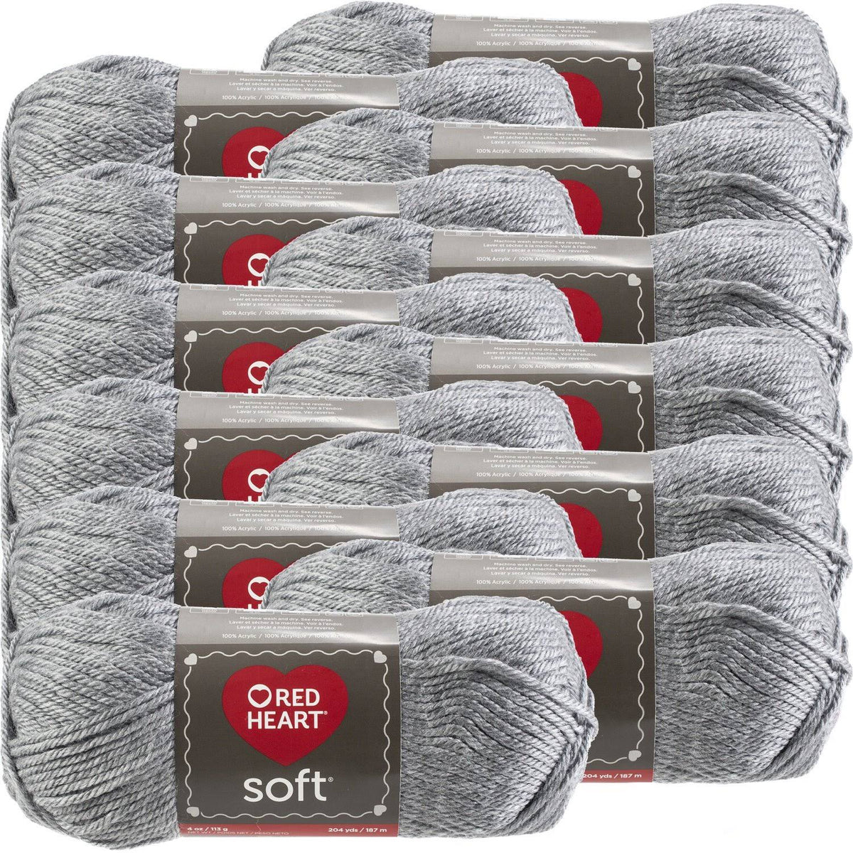 Fil Red Heart Soft – Gris chiné clair, paquet de 12