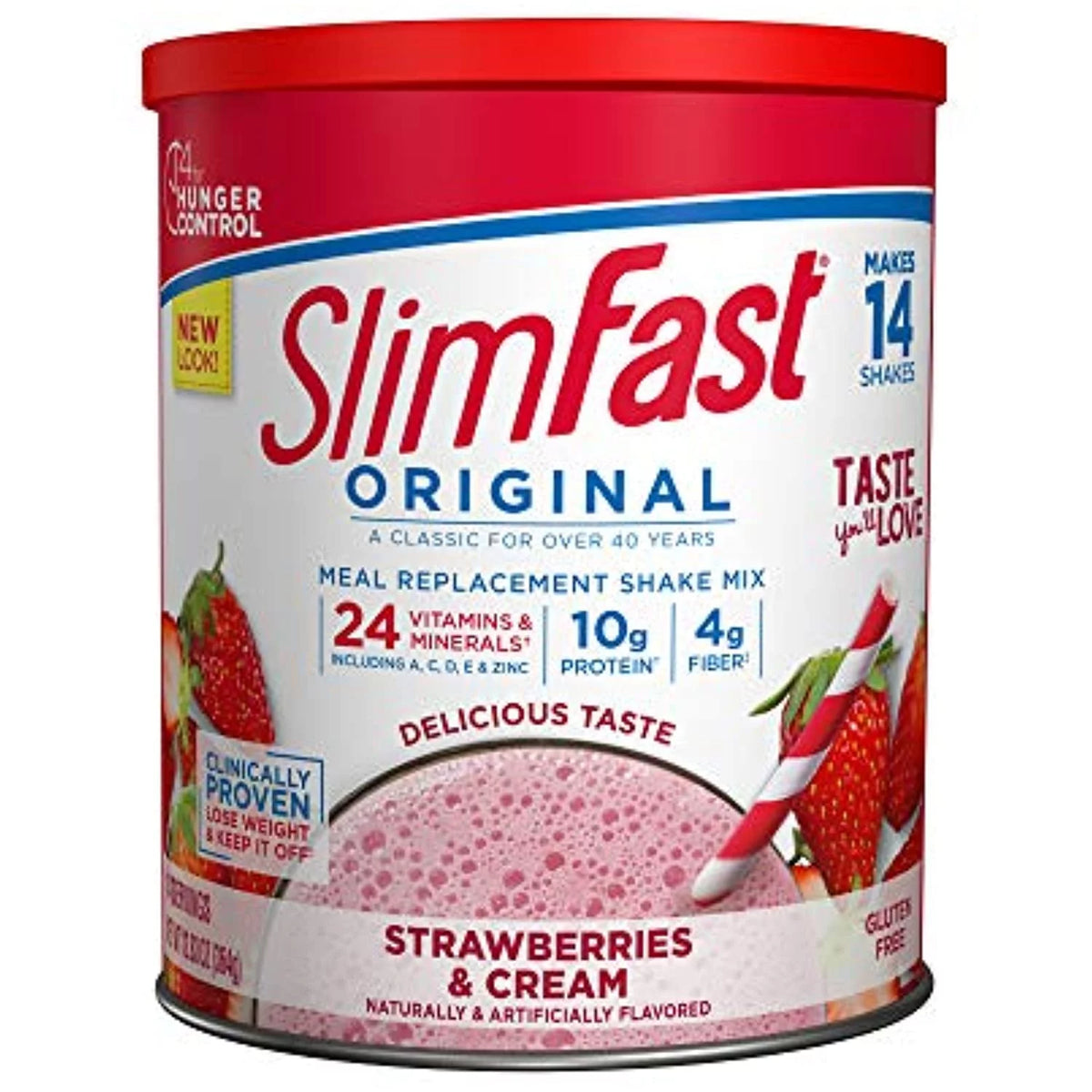 Poudre de remplacement de repas SlimFast, Fraise et crème, Mélange pour boisson fouettée minceur, 10 g de protéines, 14 portions