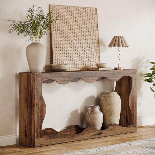 Table console de ferme Tribesigns 63 pouces avec rangement, table de canapé à placer derrière le canapé, longue table d'entrée, console étroite, meuble d'entrée pour salon, marron