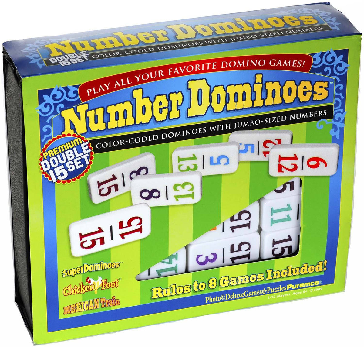 Jeu de dominos professionnel numéroté double 15 avec chiffres codés par couleur