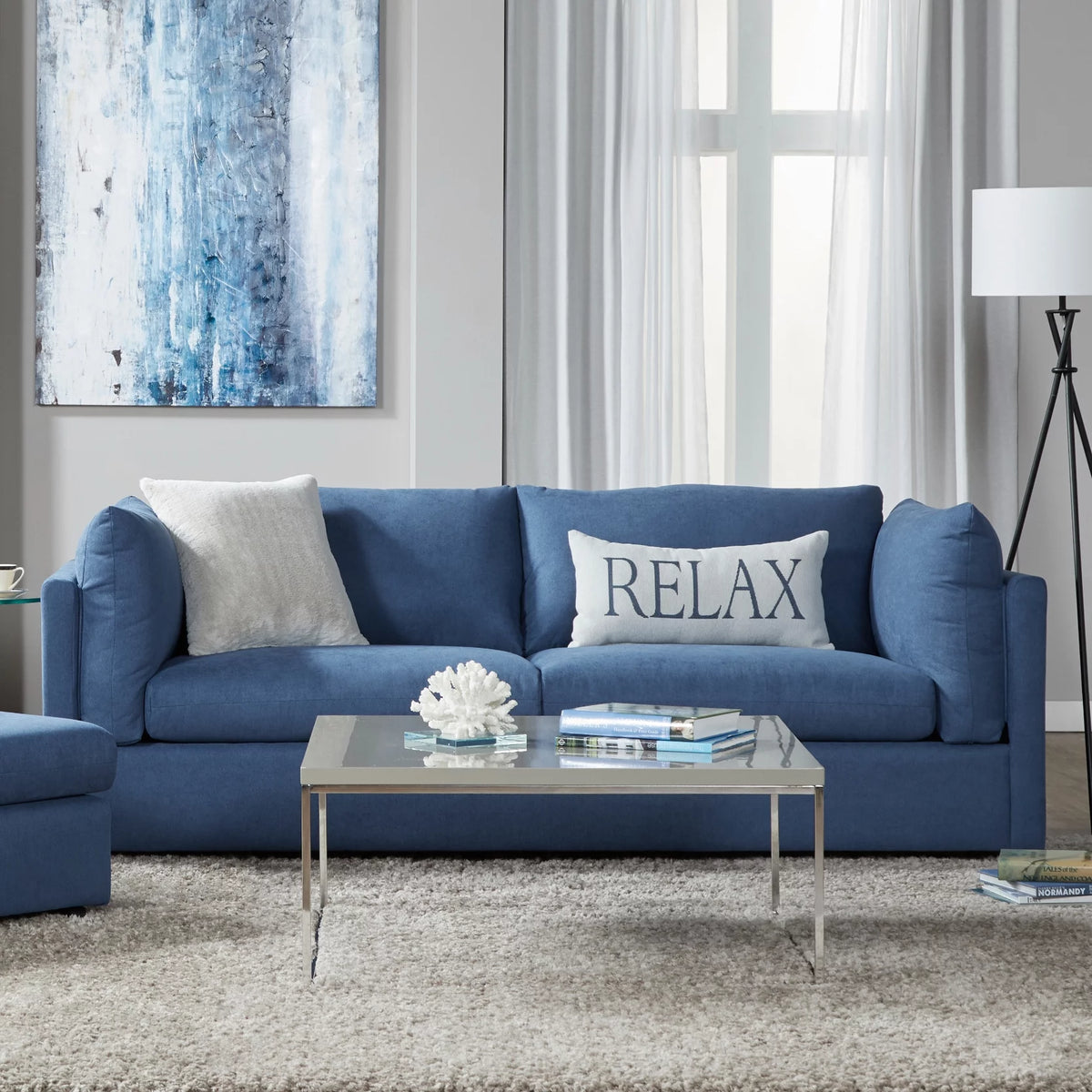 Canapé en tissu à dossier coussin Enda de Roundhill Furniture, bleu marine