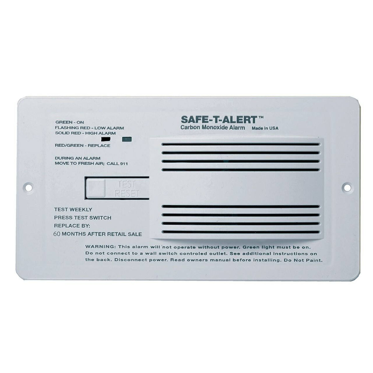 Détecteur de monoxyde de carbone encastrable Safe-T-Alert 65-542-WT