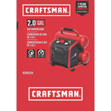 Compresseur d'air portatif Craftsman, 2 gallons, double réservoir, 125 PSI, 0,3 HP