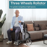 ELENKER Déambulateur à 3 roues pour seniors, rollator à 3 roues avec roues de 10 pouces, déambulateur étroit pour espaces restreints, pliable et compact, idéal pour les voyages, bleu