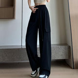 Pantalon cargo taille haute pour femme, séchage rapide, cordon de serrage, extensible, jambes larges, pantalon de jogging, style baggy, streetwear décontracté, années 2000