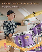 Batterie pour enfants Eastar 3 pièces pour débutants, ensemble de batterie de 14 pouces avec siège réglable, cymbale, pédale et deux paires de baguettes, batterie junior avec grosse caisse, tom et caisse claire, bleu ciel métallisé