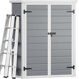 Abri de jardin extérieur en résine DWVO 1,5 x 0,9 m avec plancher, abri de rangement verrouillable et étanche avec fenêtre, rangement d'outils en plastique pour jardin, arrière-cour, terrasse, pelouse, gris