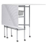 Table de découpe pour couture Sew Ready, mobile, pliable et réglable en hauteur, avec plateau à grille et rangement, coloris argent/blanc