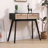 Table console en rotin, tables d'entrée, coiffeuse, commode en rotin, table de canapé en bois style ferme, table d'appoint étroite pour couloir, bureau, vestibule, 31 po (noir)
