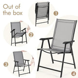 Yaheetech Lot de 4 chaises de salle à manger de patio avec accoudoirs, chaises pliantes d'extérieur avec cadre en métal et dossier pour pelouse, jardin, cour et bord de piscine, noir