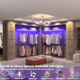 Portant à vêtements industriel Aheaplus, portant réversible de 202,4 cm pour suspendre les vêtements, penderie robuste avec lumières LED et étagères, système de dressing, noir