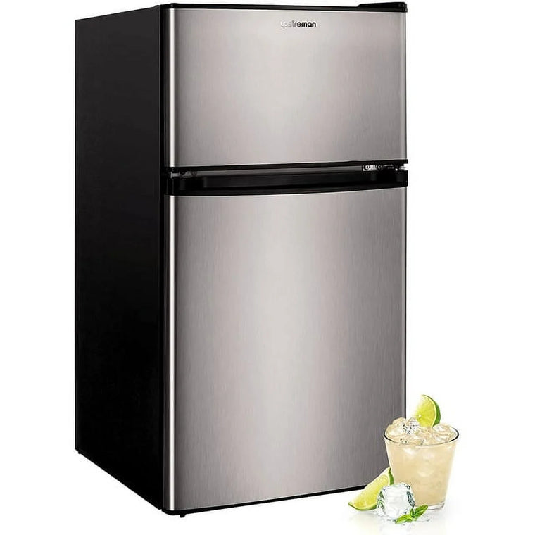 Mini-réfrigérateur Upstreman 3,2 pi³ avec congélateur, réfrigérateur à double porte - Acier inoxydable classique