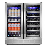 Cave à vin Tittla de 30 pouces, réfrigérateur pour vin et boissons à double zone, refroidisseur de vin sous comptoir ou autonome d'une capacité de 33 bouteilles et 80 canettes