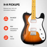 Guitare électrique Jazz Donner 39 pouces TL Thinline avec ouïe, format complet pour débutant, corps creux avec micros H-H, housse, sangle, câble, Sunburst (DJC-1000S)