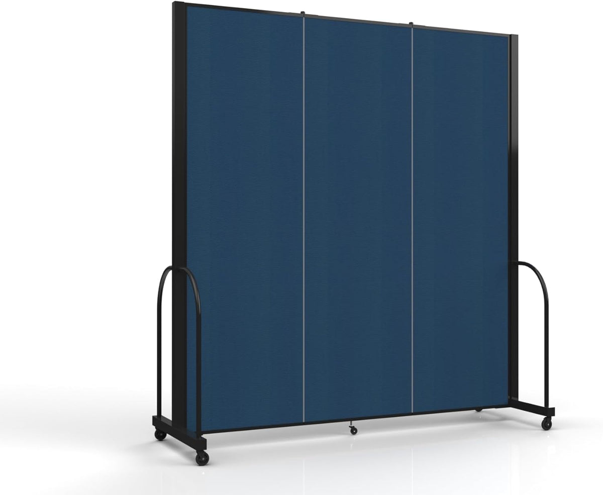 Séparateur de pièce standard avec cadre en métal, cloison de séparation pliante et portable pour écoles et bureaux, 2,29 m de haut x 2,62 m de large, bleu marine