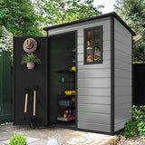 Abri de jardin extérieur en résine DWVO 1,5 x 0,9 m avec plancher, abri de rangement verrouillable et étanche avec fenêtre, rangement d'outils en plastique pour jardin, arrière-cour, terrasse, pelouse, gris