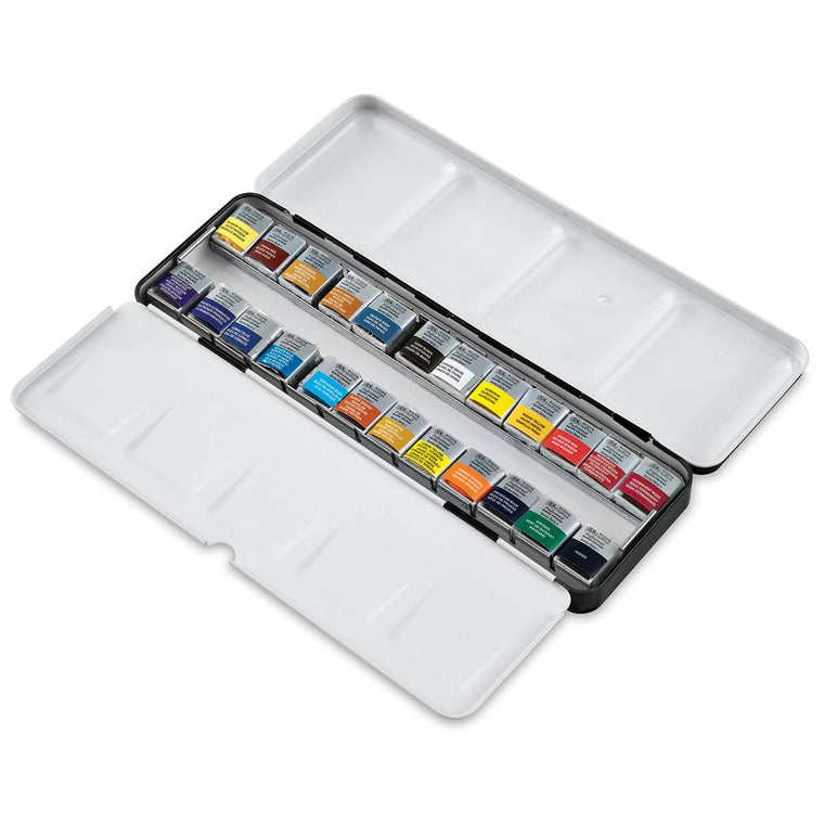 Winsor & Newton : Aquarelle professionnelle : Boîte de voyage en métal légère : 24 demi-godets