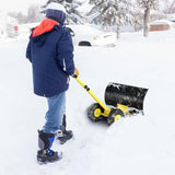 Pelle à neige avec roues Outvita, chasse-neige de 29 po de large et 18 po de long, angle et hauteur réglables, poignée rembourrée, outil de déneigement efficace pour allée ou trottoir (jaune)