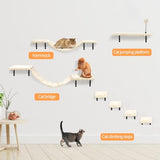 Ensemble de parcours mural pour chat avec étagères, perchoirs, pont, hamac, griffoir et balle – Meubles pour chat d'intérieur en bois, 7 pièces, pour jeu de chatons (beige)