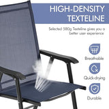 Yaheetech Lot de 4 chaises de salle à manger de patio avec accoudoirs, chaises pliantes d'extérieur avec cadre en métal et dossier pour pelouse, jardin, cour et bord de piscine, noir