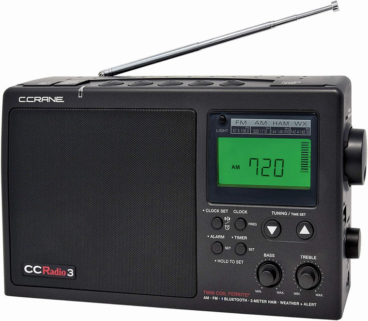Radio portable numérique C. Crane CCRadio 3 à longue portée pour la réception AM, FM, météo NOAA avec alerte et bande radio amateur 2 mètres, avec Bluetooth