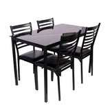 Ensemble de salle à manger 5 pièces, 1 table de cuisine et 4 chaises rembourrées, cadre en métal, plateau en verre trempé, noir