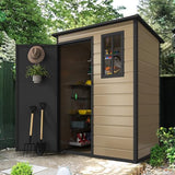 Abri de jardin extérieur en résine DWVO 1,5 x 0,9 m avec plancher, abri de rangement verrouillable et étanche avec fenêtre, rangement d'outils en plastique pour jardin, arrière-cour, terrasse, pelouse, gris