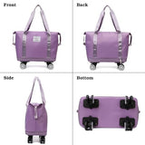 Sac de voyage à roulettes avec poignée, sac pliable extensible, bagage cabine avec roulettes amovibles, sac de week-end à roulettes pour femmes et hommes – Violet