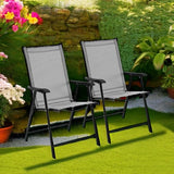 Yaheetech Lot de 4 chaises de salle à manger de patio avec accoudoirs, chaises pliantes d'extérieur avec cadre en métal et dossier pour pelouse, jardin, cour et bord de piscine, noir