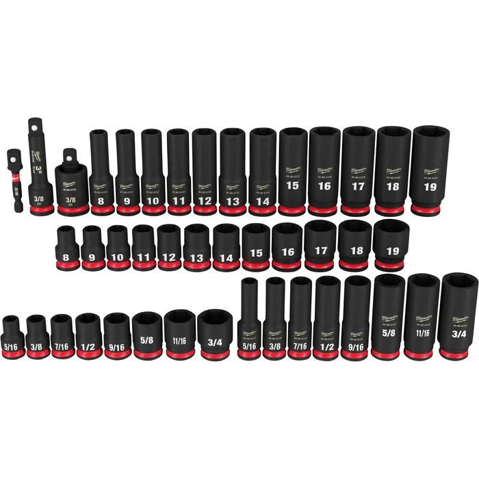 Coffret de douilles 6 pans SAE et métriques à entraînement 3/8 po Milwaukee Shockwave Impact Duty – 43 pièces, modèle 49-66-7009