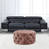 HomeRoots 490621 Pouf cocktail rond capitonné en velours rose poudré et noir 17 x 33 x 33 po