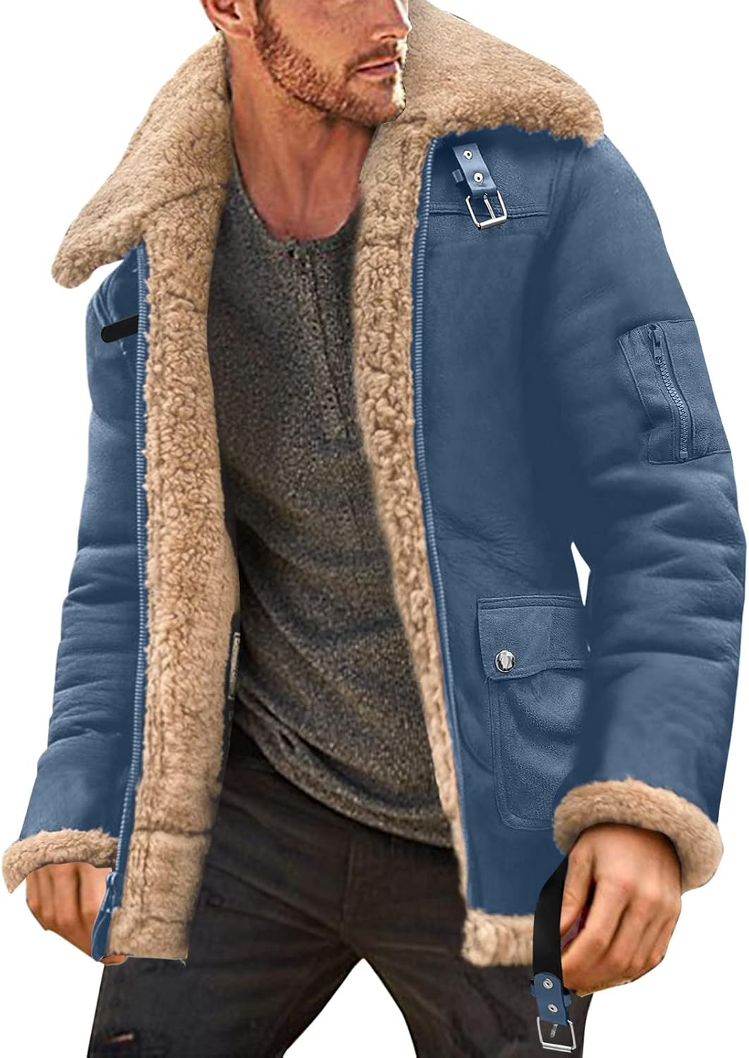 Vestes en cuir pour homme, veste de moto, manteau d'hiver chaud à col rabattu, trench-coat de chasse, vêtements décontractés d'extérieur