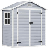 Abri de jardin extérieur en résine DWVO 1,5 x 0,9 m avec plancher, abri de rangement verrouillable et étanche avec fenêtre, rangement d'outils en plastique pour jardin, arrière-cour, terrasse, pelouse, gris