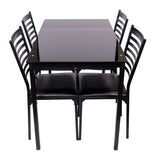 Ensemble de salle à manger 5 pièces, 1 table de cuisine et 4 chaises rembourrées, cadre en métal, plateau en verre trempé, noir