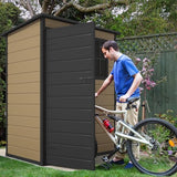 Abri de jardin extérieur en résine DWVO 1,5 x 0,9 m avec plancher, abri de rangement verrouillable et étanche avec fenêtre, rangement d'outils en plastique pour jardin, arrière-cour, terrasse, pelouse, gris