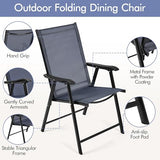Yaheetech Lot de 4 chaises de salle à manger de patio avec accoudoirs, chaises pliantes d'extérieur avec cadre en métal et dossier pour pelouse, jardin, cour et bord de piscine, noir