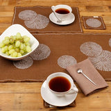 Chemin de table en lin Cheyenne – Imprimé à la main – 100 % lin – Bords frangés – prélavé, pré-rétréci et lavable en machine – Marron chocolat (14 x 36 po, motif pissenlit blanc)