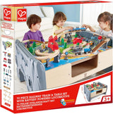 Table de train et circuit ferroviaire Hape E3766, 70 pièces, avec locomotive à piles, tapis de jeu amovible et rangement, pour enfants de 3 ans et plus