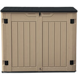 Abri de jardin extérieur en résine DWVO 1,5 x 0,9 m avec plancher, abri de rangement verrouillable et étanche avec fenêtre, rangement d'outils en plastique pour jardin, arrière-cour, terrasse, pelouse, gris