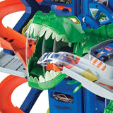Garage ultime Hot Wheels City Robo T-Rex, mode multi-niveaux et multi-jeux, peut contenir plus de 100 voitures à l'échelle 1:64, idée de cadeau pour les enfants de 3 ans et plus