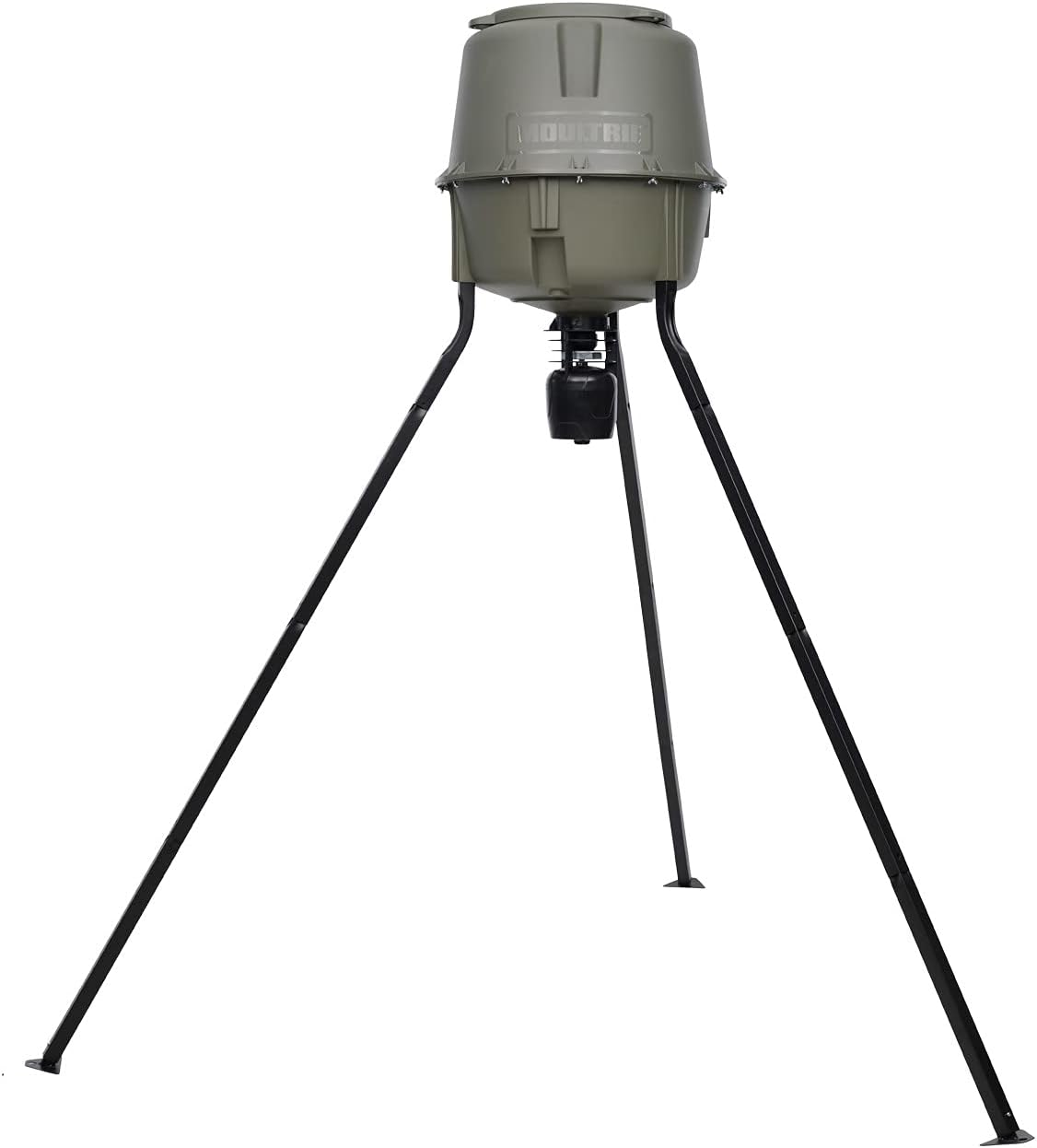 Nourrisseur pour cerfs sur trépied Moultrie, 30 gallons, distribution par projection, capacité de 200 livres, plastique moulé, assemblage sans outils