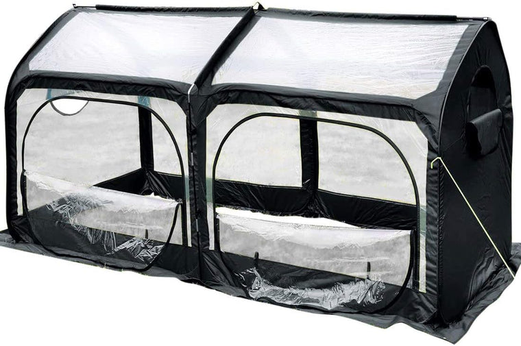 Mini serre portable Quictent, 249 x 124 x 135 cm, abri de culture escamotable pour l'intérieur et l'extérieur, mâts en fibre de verre écologiques, bâche extra-longue, 6 piquets, 4 portes zippées (noir)