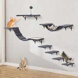 Ensemble de parcours mural pour chat avec étagères, perchoirs, pont, hamac, griffoir et balle – Meubles pour chat d'intérieur en bois, 7 pièces, pour jeu de chatons (beige)