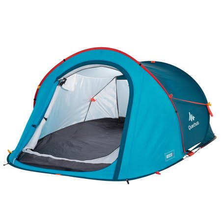 Tente de camping Quechua 2 Seconds, imperméable, 2 places, bleu