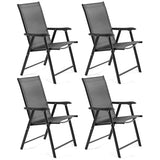 Yaheetech Lot de 4 chaises de salle à manger de patio avec accoudoirs, chaises pliantes d'extérieur avec cadre en métal et dossier pour pelouse, jardin, cour et bord de piscine, noir