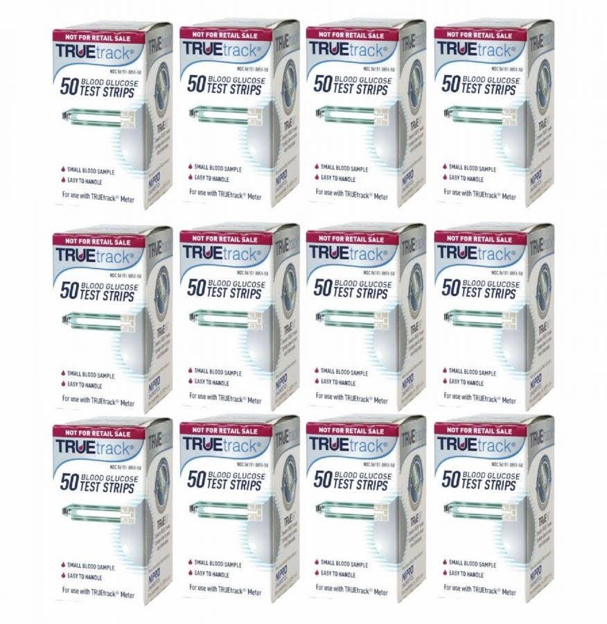 Bandeslettes de test de glycémie Truetrack, 12 boîtes de 50 (600 au total)