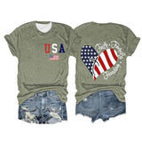 T-shirt femme États-Unis Foi Famille Liberté 4 juillet col rond avec motif cœur et drapeau manches courtes cadeau de festival